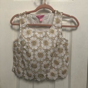 LILLY PULITZER HARLIE METALLIC FLORAL CROPPED SLEEVELESS BLOUSE TOP SZ 0